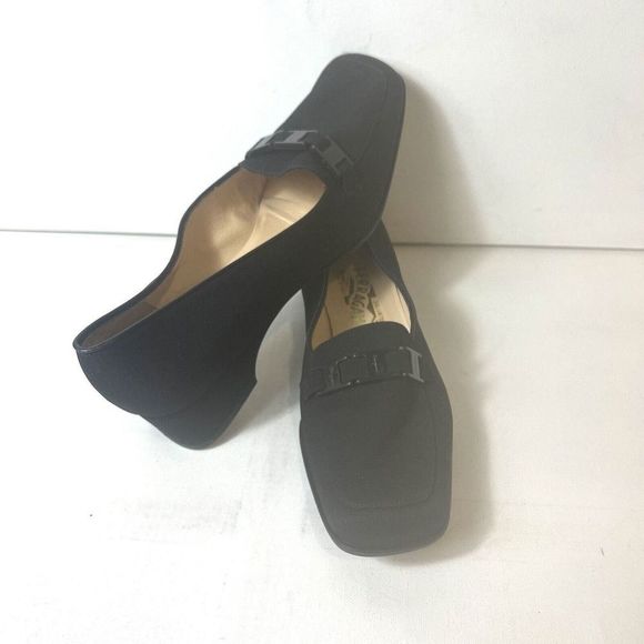 Salvatore Ferragamo Black Textile Womens Sz 8.5B Pump Slip On Square Toe Studded - Picture 3 of 11